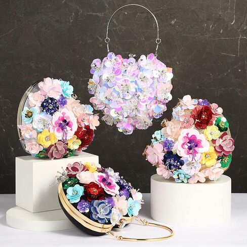 Lanpet المرأة على شكل قلب مخلب المحفظة الملونة زهرة مساء حقيبة الترتر الساتان مساء الفاصل in Kuwait