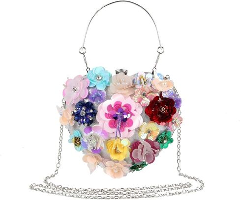 Lanpet المرأة على شكل قلب مخلب المحفظة الملونة زهرة مساء حقيبة الترتر الساتان مساء الفاصل in Kuwait