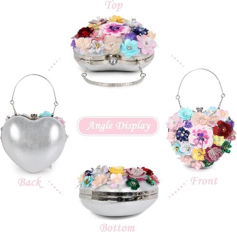 Lanpet المرأة على شكل قلب مخلب المحفظة الملونة زهرة مساء حقيبة الترتر الساتان مساء الفاصل in Kuwait