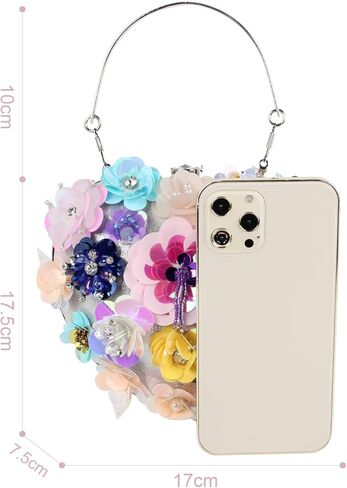 Lanpet المرأة على شكل قلب مخلب المحفظة الملونة زهرة مساء حقيبة الترتر الساتان مساء الفاصل in Kuwait