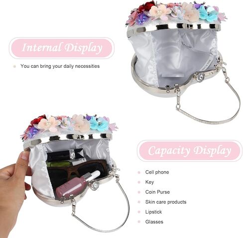 Lanpet المرأة على شكل قلب مخلب المحفظة الملونة زهرة مساء حقيبة الترتر الساتان مساء الفاصل in Kuwait