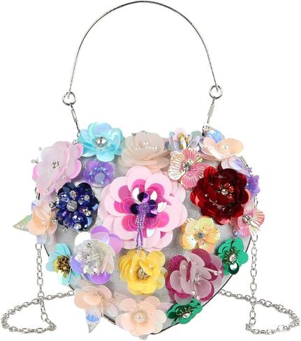 Lanpet المرأة على شكل قلب مخلب المحفظة الملونة زهرة مساء حقيبة الترتر الساتان مساء الفاصل in Kuwait