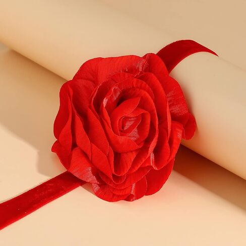 twinkle eye Boho Velvet Collar Choker Necklace 3D Big Rose Flower Necklace Tie Cravat Rose Wristband Necklace Wedding Jewelry Gift For Women Teens Girls in Kuwait
