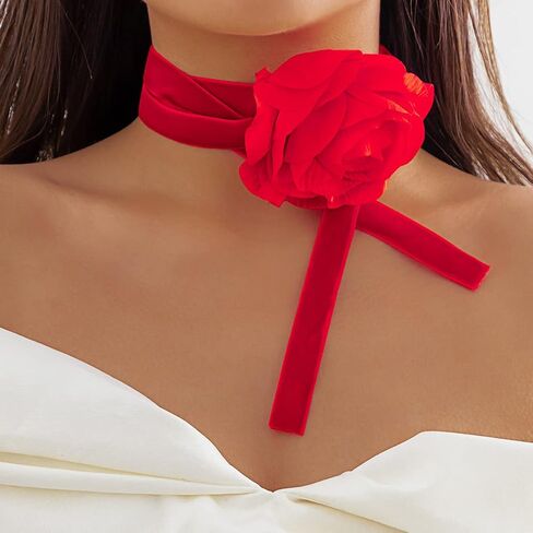 twinkle eye Boho Velvet Collar Choker Necklace 3D Big Rose Flower Necklace Tie Cravat Rose Wristband Necklace Wedding Jewelry Gift For Women Teens Girls in Kuwait