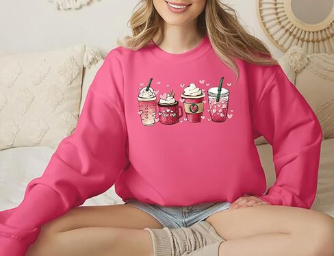 Susongeth Valentine's Day Sweatshirt Women Funny Latte Coffee Heart Graphic Shirt Casual Long Sleeve Valentine Pullover Tops in Kuwait