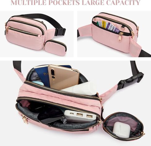 Newshows Fanny Packs للنساء والرجال، حقيبة حزام صغيرة، حقيبة كروس مع جيوب متعددة، حزام خصر صغير قابل للتعديل للسفر والتسوق والمشي لمسافات طويلة والسفر وركوب الدراجات (بيج) in Kuwait