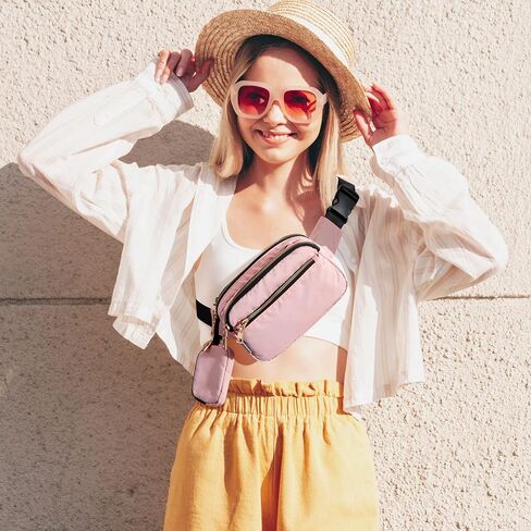 Newshows Fanny Packs للنساء والرجال، حقيبة حزام صغيرة، حقيبة كروس مع جيوب متعددة، حزام خصر صغير قابل للتعديل للسفر والتسوق والمشي لمسافات طويلة والسفر وركوب الدراجات (بيج) in Kuwait