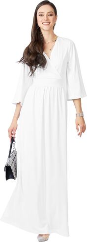 KOH KOH Womens Long Kimono Sleeve V-Neck Wrap Belted Empire Flowy Maxi Dress in Saudi Arabia