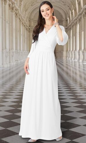 KOH KOH Womens Long Kimono Sleeve V-Neck Wrap Belted Empire Flowy Maxi Dress in Saudi Arabia