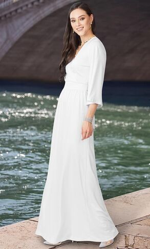 KOH KOH Womens Long Kimono Sleeve V-Neck Wrap Belted Empire Flowy Maxi Dress in Saudi Arabia