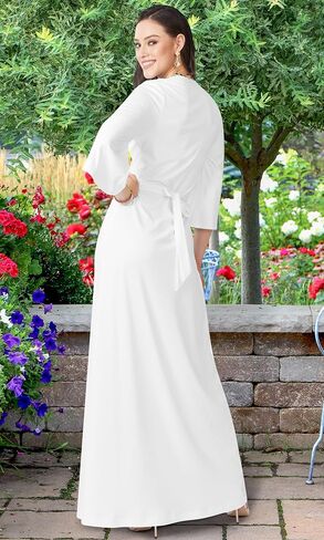 KOH KOH Womens Long Kimono Sleeve V-Neck Wrap Belted Empire Flowy Maxi Dress in Saudi Arabia