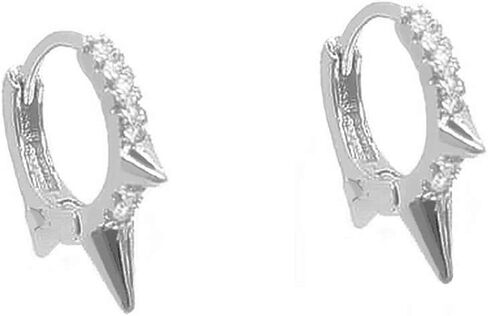 Punk Spikes Stud Small CZ Hoop Earrings for Women Teen Girls Men 925 Sterling Silver Charms Huggie Hoops Cuff Cartilage Stud Tragus Helix Crystal Wrap Earrings Hypoallergenic Rock Fashion Jewelry in Saudi Arabia