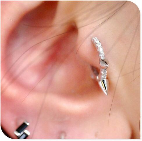 Punk Spikes Stud Small CZ Hoop Earrings for Women Teen Girls Men 925 Sterling Silver Charms Huggie Hoops Cuff Cartilage Stud Tragus Helix Crystal Wrap Earrings Hypoallergenic Rock Fashion Jewelry in Saudi Arabia
