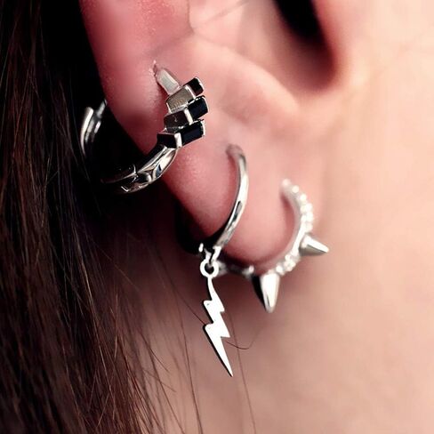 Punk Spikes Stud Small CZ Hoop Earrings for Women Teen Girls Men 925 Sterling Silver Charms Huggie Hoops Cuff Cartilage Stud Tragus Helix Crystal Wrap Earrings Hypoallergenic Rock Fashion Jewelry in Saudi Arabia