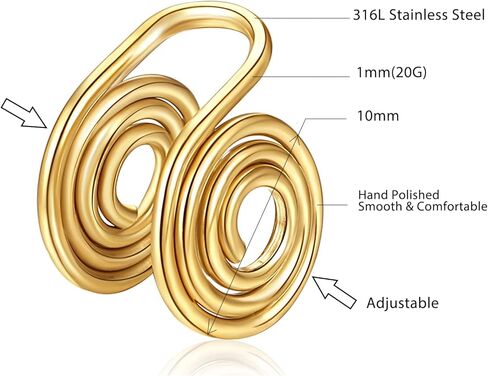 أقراط ضغط KWUNCCI للجُدرات 10 ملم أقراط حلزونية سلك ملفوفة بمشبك على الأقراط من الفولاذ المقاوم للصدأ غير مثقوبة أقراط الأذن الأصفاد حلقة الأنف وهمية هوب ثقب فو للرجال النساء المجوهرات in Kuwait