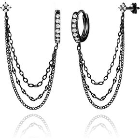 COARVXA 925 Sterling Silver Four Zircons Flower Stud Double Piercing Chain Earrings | Double Piercing Dangle Three Chains Hoop Earrings | Double Piercing Earrings Gifts Jewelry for Women Girls in Kuwait