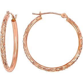 14k الذهب الوردي نمط X الماس قطع جولة هوب الاقراط in Saudi Arabia
