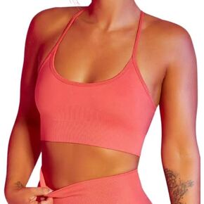 JIHANNA Adjustable Cross Back Sports Bra for Women Wireless Padded Workout Yoga Bra Cropped Tank Tops