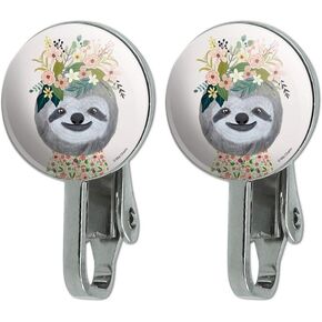 GRAPHICS & MORE Happy Sloth Flowers in Hair Novelty Clip-On Stud Earrings, Metal, No Gemstone in Saudi Arabia