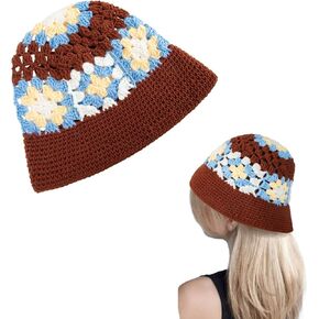 OSOPLAY Handmade Bucket Hat Trendy Braided Hat with Flower Pattern Reversible Fishing Hat for Women