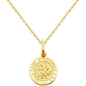 The World Jewelry Center 14k Yellow Gold Religious Saint Christopher Medal Pendant with 0.9mm Cable Chain Necklace in Kuwait