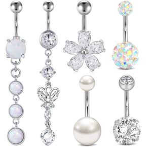 FECTAS 14g Belly Button Rings Dangle Surgical Steel CZ Navel Ring Barbell for Women Girls Body Piercing Jewelry Rose Gold Silver in Kuwait