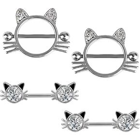 FLOGWE 14G 316L Cute Animal Nipple Rings Stainless Steel Turtle Nipple Ring Cat Rabbit Nipple Barbell Rings Piercing Jewelry for Women… in Kuwait