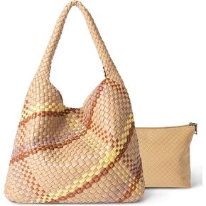 Joryin Woven Tote Bag with Purse for Women, Vegan Leather Hand Woven Shoulder Top-handle Bag, Handmade Knotted Woven Handbag in Kuwait