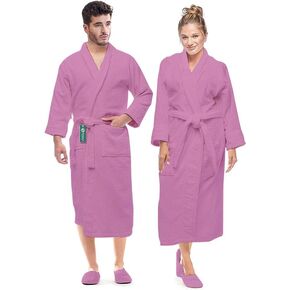 TOALLA Luxury Cotton Terry Shawl Bathrobe Collar Robe with Slippers - One Unisex Spa Robe - Bathrobe for Men & Women