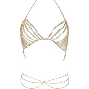 Maijiao Adjustable Gold Body Chain Set - Boho Summer Beach Bikini Belly Chain Jewelry for Women Rave Full Body Jewelry Layered Bra Chain Necklace Chain Dress in Saudi Arabia