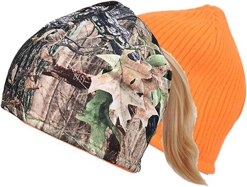 قبعة EDTREK للنساء قابلة للعكس مع فتحة ذيل الحصان - قبعة شتوية من الصوف المقاوم للرياح وقبعات صيد برتقالية, One Size in Kuwait