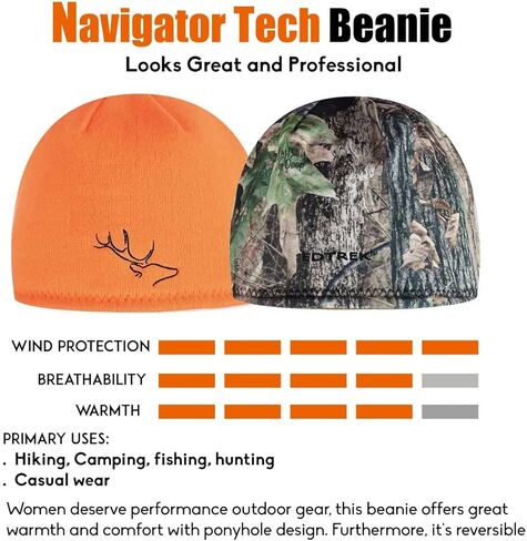 قبعة EDTREK للنساء قابلة للعكس مع فتحة ذيل الحصان - قبعة شتوية من الصوف المقاوم للرياح وقبعات صيد برتقالية, One Size in Kuwait