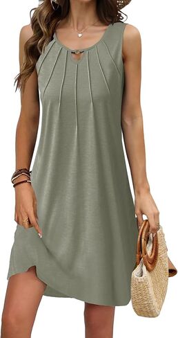 Pleated Front Summer Dresses for Women 2025 Casual Beach Floral Print Sundress Boho Tank Dress in Kuwait