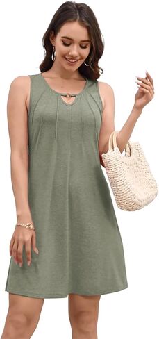 Pleated Front Summer Dresses for Women 2025 Casual Beach Floral Print Sundress Boho Tank Dress in Kuwait