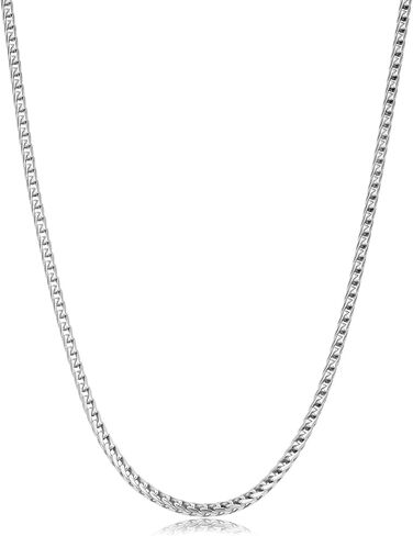 ARGENTO REALE Sterling Silver 2.5MM-5MM Solid Franco Chain Necklace, Round Box Link Chain, Rhodium Necklace, Sterling Silver Necklace 18-30 in Kuwait