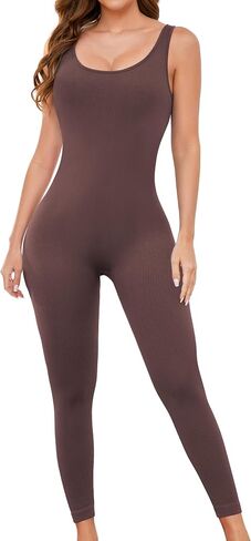 AUACDIY Women Workout Yoga Jumpsuit Sleeveless Bodycon Scoop Neck Exercise Romper Seamless Full Length Jumpsuits in Saudi Arabia