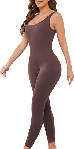 AUACDIY Women Workout Yoga Jumpsuit Sleeveless Bodycon Scoop Neck Exercise Romper Seamless Full Length Jumpsuits in Saudi Arabia