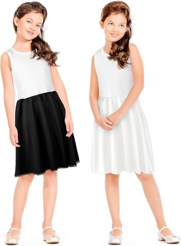 تولايت 2 قطعة بناتي أبيض بدون أكمام زلة كاملة للفتيات والأطفال طول الركبة سهل الارتداء تحت الفستان مزين بالدانتيل in Saudi Arabia