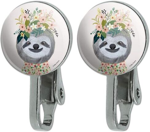 Happy Sloth Flowers in Hair Novelty Clip-On Stud Earrings in Saudi Arabia