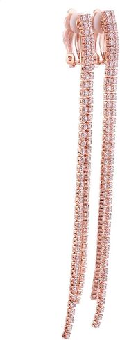 Platinum Plated or Rose Gold Plated 2 Strands Long Tassel AAA CZ Clip on Earrings Non Piercing for Women in Saudi Arabia