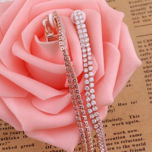 Platinum Plated or Rose Gold Plated 2 Strands Long Tassel AAA CZ Clip on Earrings Non Piercing for Women in Saudi Arabia