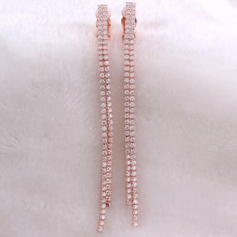 Platinum Plated or Rose Gold Plated 2 Strands Long Tassel AAA CZ Clip on Earrings Non Piercing for Women in Saudi Arabia