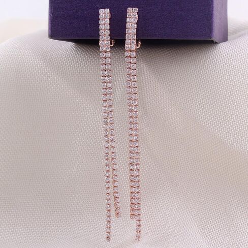Platinum Plated or Rose Gold Plated 2 Strands Long Tassel AAA CZ Clip on Earrings Non Piercing for Women in Saudi Arabia