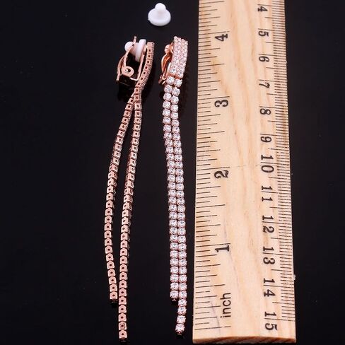 Platinum Plated or Rose Gold Plated 2 Strands Long Tassel AAA CZ Clip on Earrings Non Piercing for Women in Saudi Arabia