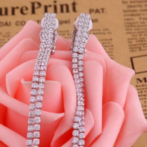 Platinum Plated or Rose Gold Plated 2 Strands Long Tassel AAA CZ Clip on Earrings Non Piercing for Women in Saudi Arabia