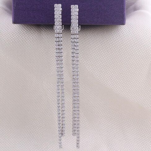 Platinum Plated or Rose Gold Plated 2 Strands Long Tassel AAA CZ Clip on Earrings Non Piercing for Women in Saudi Arabia