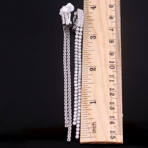 Platinum Plated or Rose Gold Plated 2 Strands Long Tassel AAA CZ Clip on Earrings Non Piercing for Women in Saudi Arabia