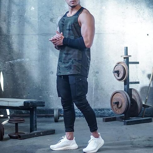 DIOTSR Men's Cargo Workout Jogger Pants, Camo Slim fit Tapered Sweatpants for Men, Running Track Pants with Zipper Pockets in Kuwait