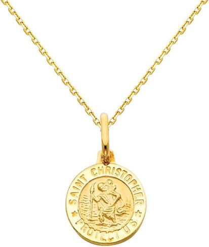 The World Jewelry Center 14k Yellow Gold Religious Saint Christopher Medal Pendant with 0.9mm Cable Chain Necklace in Saudi Arabia