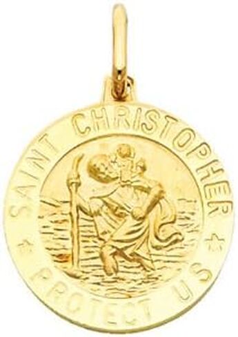 The World Jewelry Center 14k Yellow Gold Religious Saint Christopher Medal Pendant with 0.9mm Cable Chain Necklace in Saudi Arabia